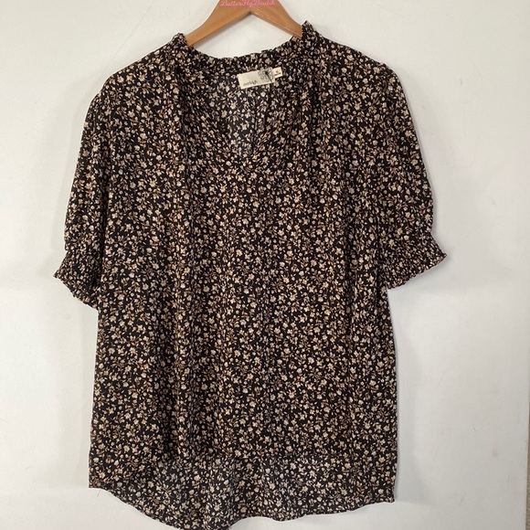 EVERLEIGH Floral Short Sleeve High/low Top In Black Khaki Ditsy, Size XL, NWT - Picture 6 of 7